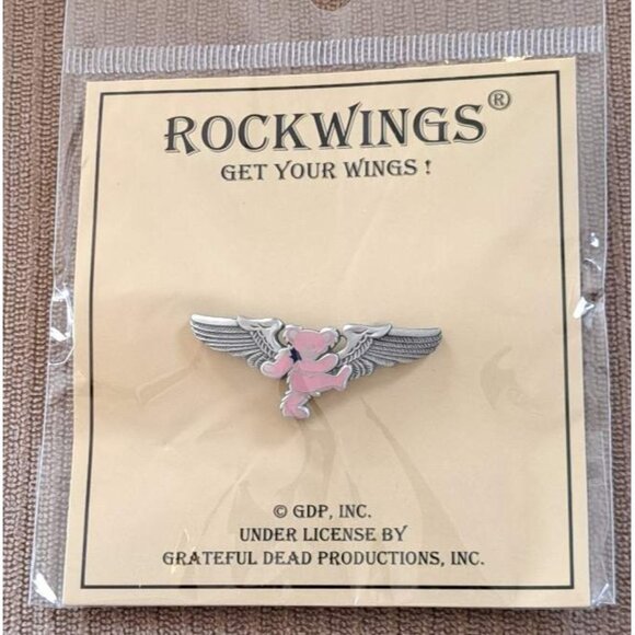 New Pink Bear Grateful Dead Pin Deadhead Pilot Wings Licensed Hippie Airplane - Picture 2 of 3
